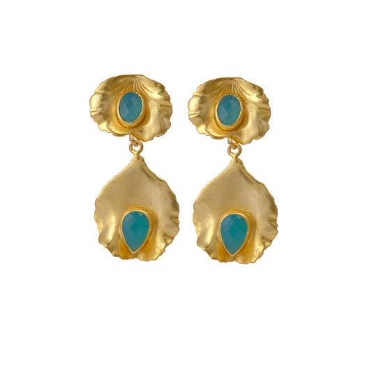 Antique blue leaf drop earrings