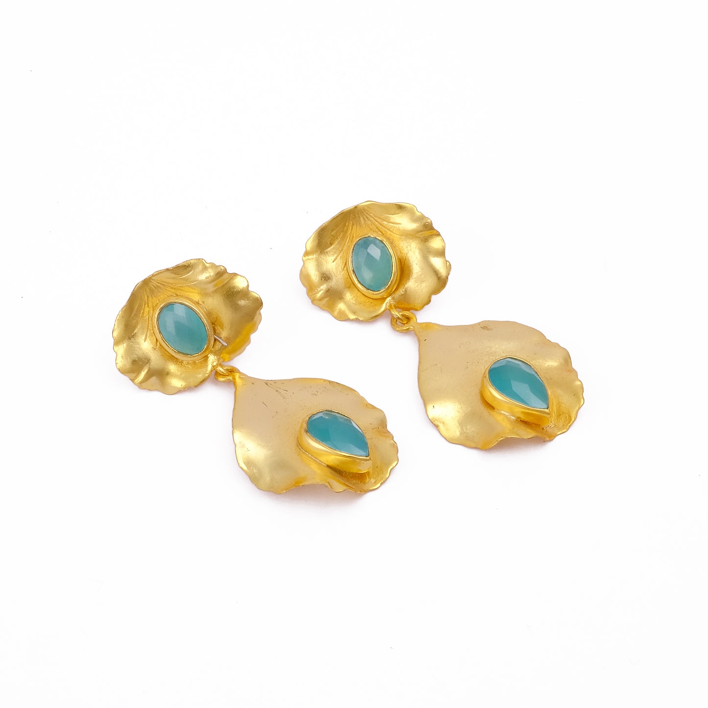 Antique blue leaf drop earrings