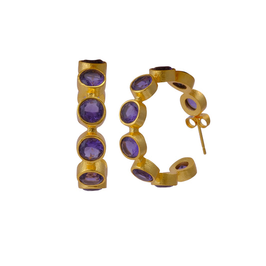Luminous purple stone hoops