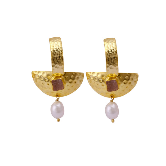 Hammered Gold with Pearl Drop Earrings